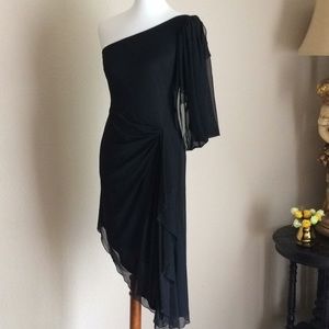 Tadashi One Shoulder Dress Black Ruched Chiffon S… - image 1